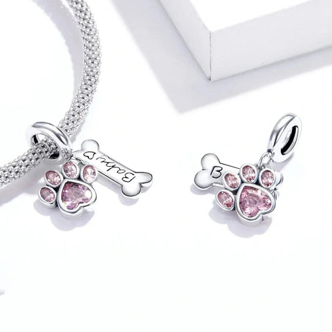 Baby Pink Paw & Bone Double Dangle Charm - Baby Pink Paw & Bone Double Dangle Charm