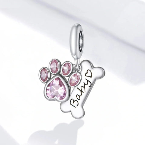 Baby Pink Paw & Bone Double Dangle Charm - Baby Pink Paw & Bone Double Dangle Charm