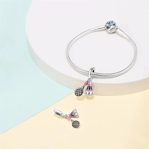 Badminton Racket & Birdie Dangle Charm - Badminton Racket & Birdie Dangle Charm