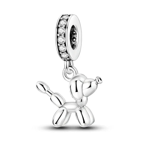 Balloon  silver Dog Charm - Balloon  silver Dog Charm