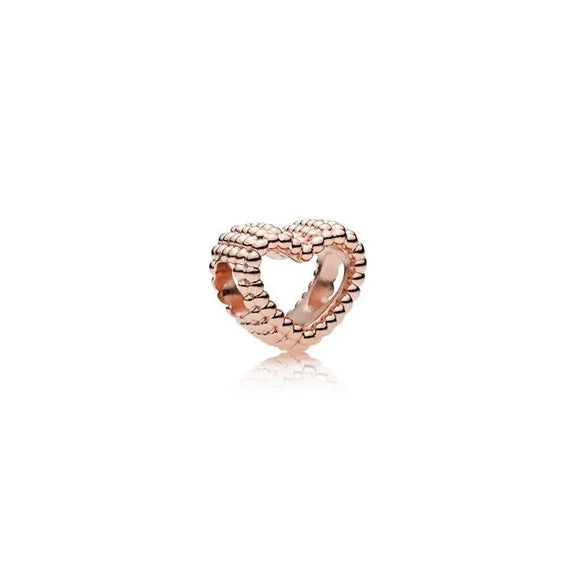 Beaded Heart Charm - PANDORA Rose - Beaded Heart Charm Pandora Rose - Elegant beaded heart charm in Pandora Rose, a romantic addition to charm bracelets.