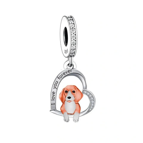 Beagle Love Silver Heart Dog Charm - Beagle Love Silver Heart Dog Charm