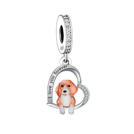 Beagle Love Silver Heart Dog Charm