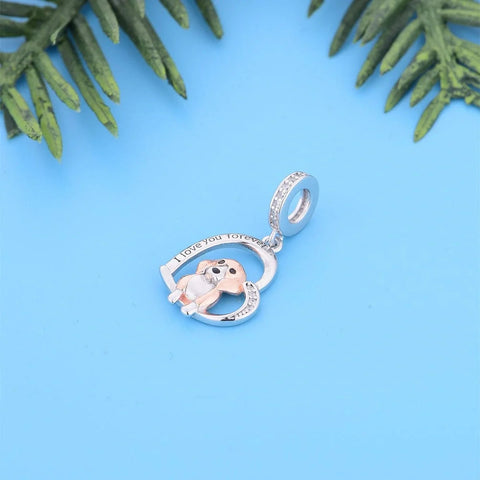 Beagle Love Silver Heart Dog Charm