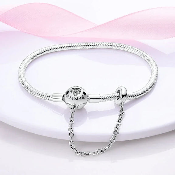 Sparkling Forever Heart Sterling Silver Snake Chain Charm Bracelet - believe-in-love-charm-bracelet charm fits Pandora bracelet Jewelry affordable