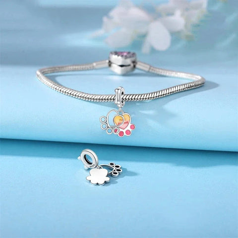 Hearts & Paw Print Dangle Charm - Hearts & Paw Print Dangle Charm