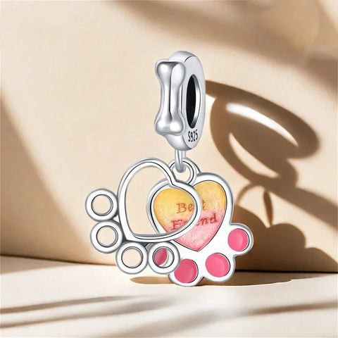 Hearts & Paw Print Dangle Charm
