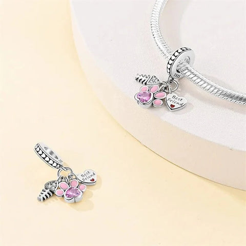 jewlouli best friend paw heart triple dangle pandora charm jewelry fits pandora bracelet