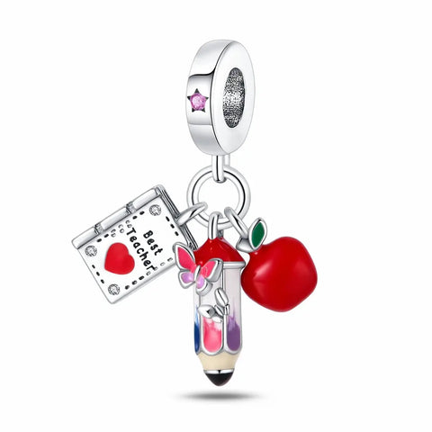 Best Teacher Apple & Pencil Dangle Pendant Charm