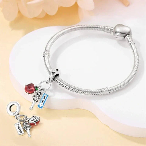 NYC Apple, Torch and Street Sign Triple Dangle Charm - NYC Apple, Torch and Street Sign Triple Dangle Charm