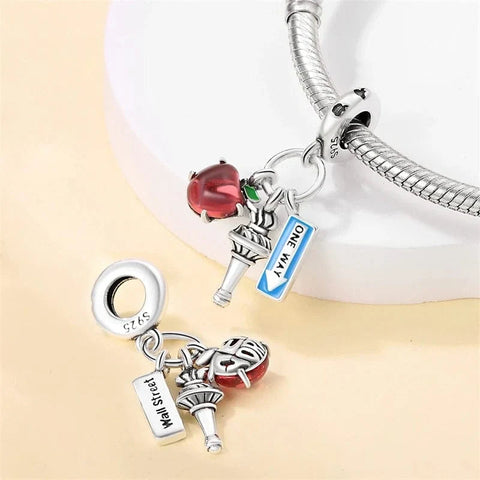 NYC Apple, Torch and Street Sign Triple Dangle Charm - NYC Apple, Torch and Street Sign Triple Dangle Charm