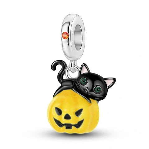 Black Cat on Pumpkin Dangle Charm - Black Cat on Pumpkin Dangle Charm