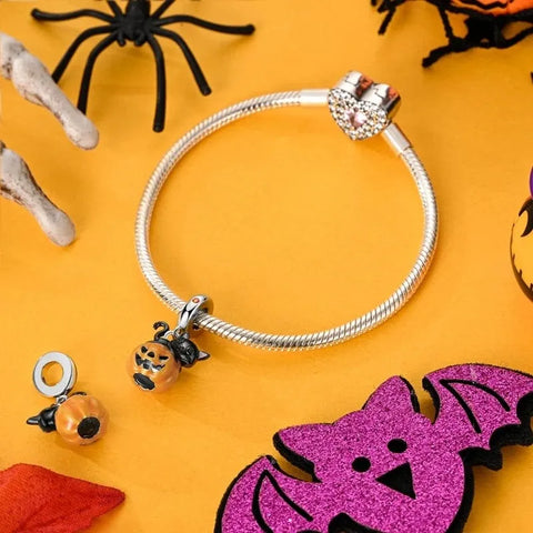 jewlouli black cat on pumpkin dangle pandora charm jewelry fits pandora bracelet