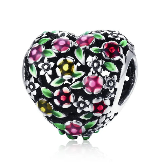 Black & Rose Floral Heart Charm