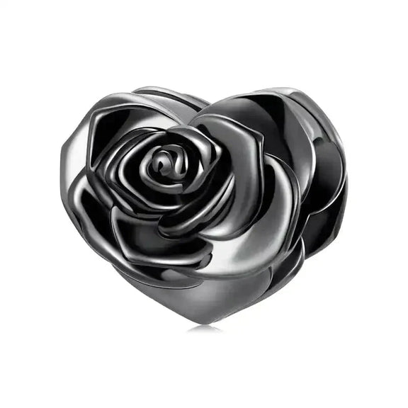 Black Rose Charm - black-rose-charm fits Pandora bracelet affordable Jewelry charm