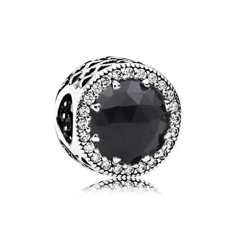 Black Onyx Crystal Charm with Sparkling Halo in Sterling Silver - Black Onyx Crystal Charm with Sparkling Halo in Sterling Silver