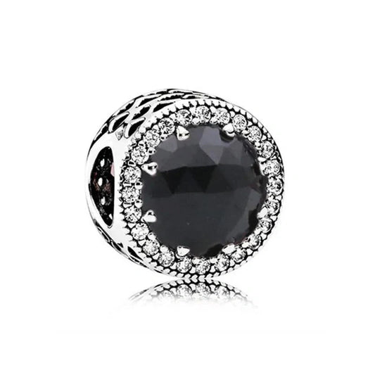 Black Onyx Crystal Charm with Sparkling Halo in Sterling Silver