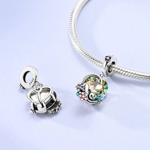Blooming Heart with Butterfly, Flowers & Cat Dangle Charm - Blooming Heart with Butterfly, Flowers & Cat Dangle Charm