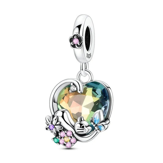 jewlouli blooming heart with butterfly flowers cat dangle pandora charm jewelry fits pandora bracelet