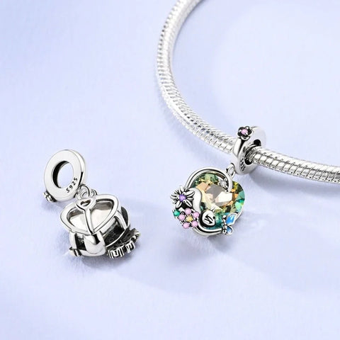 jewlouli blooming heart with butterfly flowers cat dangle pandora charm jewelry fits pandora bracelet