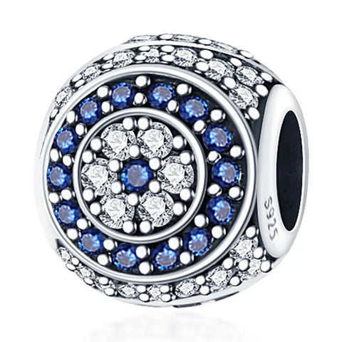 Radiant Blue and White Sapphire Circle Charm - Radiant Blue and White Sapphire Circle Charm