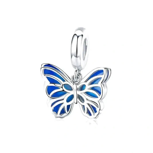 Blue Butterfly Dangle Silver Charm