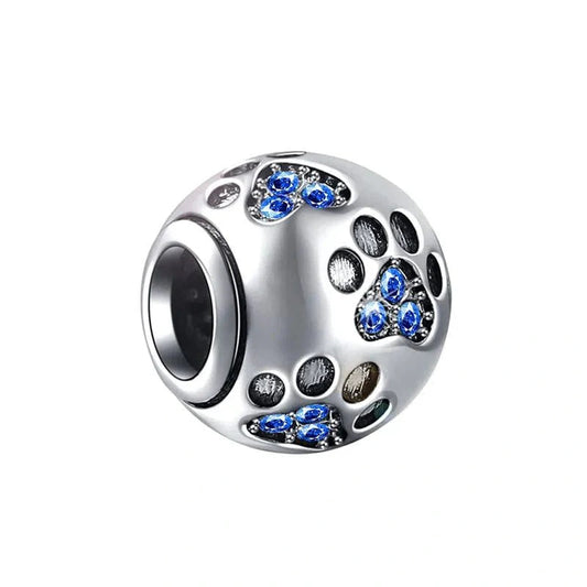 Sterling Silver Globe Charm with Blue Enamel and Heart Detailing