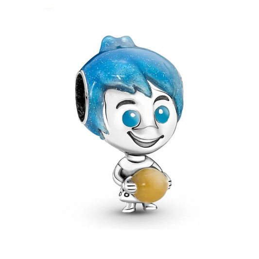 Sterling silver charm featuband a blue-haired character holding a golden orb.