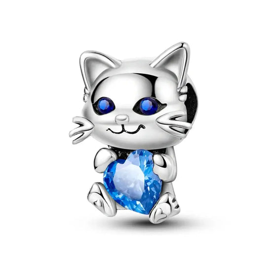Blue Heart Cat Charm