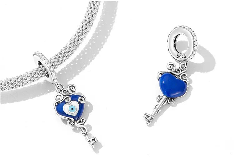 Blue Heart Key Evil Eye Charm