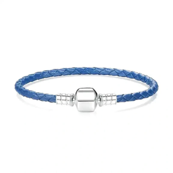 Blue Leather Charm Bracelet - blue-leather-charm-bracelet fits Pandora bracelet charm affordable Jewelry