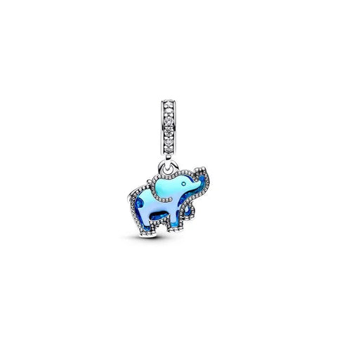 Blue Murano Glass Elephant Dangle Charm - Blue Murano Glass Elephant Dangle Charm