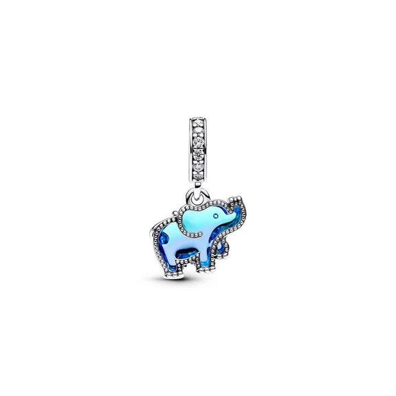 Blue Murano Glass Elephant Dangle Charm - Avocado double dangle charm in Pandora Shine, a fun and trendy accessory for charm bracelets