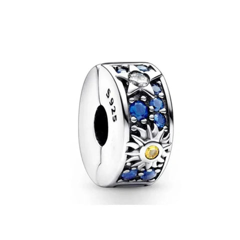 Sterling Silver Charm with Blue Night Sky and Golden Moon Design - Sterling Silver Charm with Blue Night Sky and Golden Moon Design