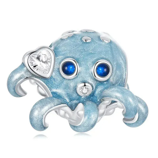 Blue Octopus with Diamond heart Charm