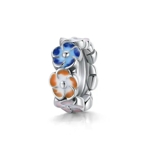 Blue and Orange Floral Spacer Charm - Blue and Orange Floral Spacer Charm