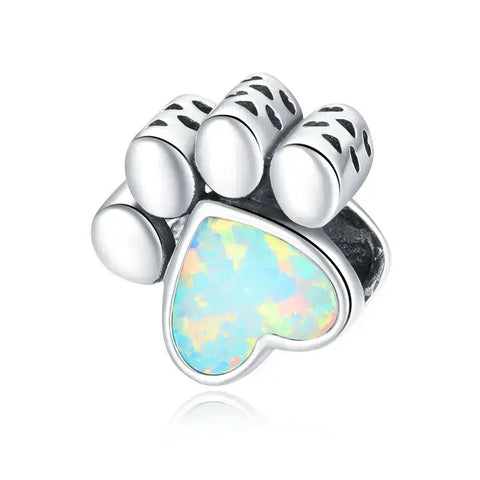 Paw Print Charm with Iridescent Heart Center - Paw Print Charm with Iridescent Heart Center