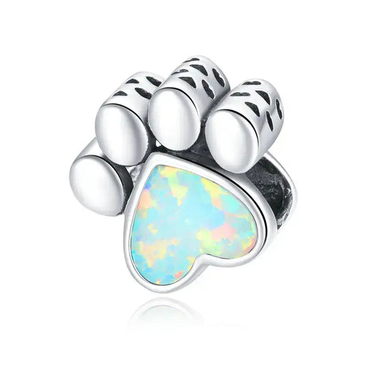 Paw Print Charm with Iridescent Heart Center