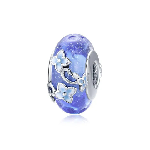 Blue Petal Spacer Charm with Enamel Floral Design - Blue Petal Spacer Charm with Enamel Floral Design