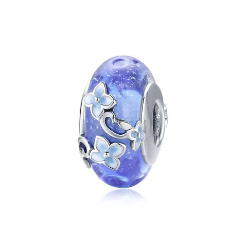 Blue Petal Spacer Charm with Enamel Floral Design