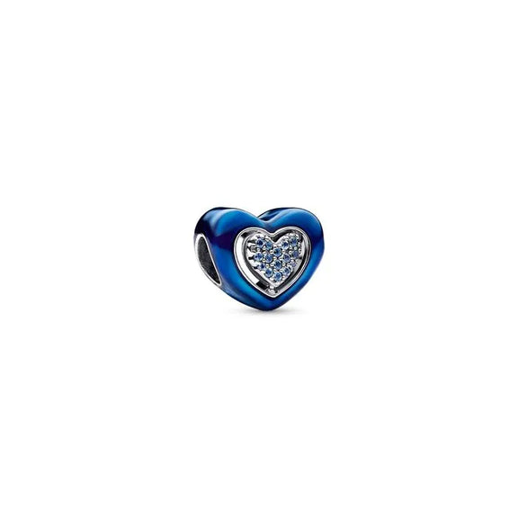 Blue Spinnable Heart Charm - Blue sparkle clip, adds a touch of elegance with shimmering blue accents to charm bracelets