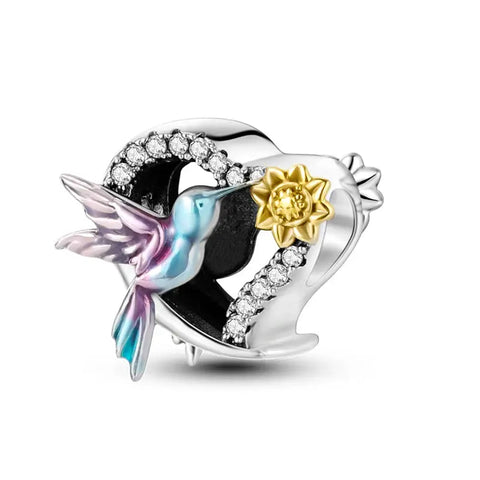 Hummingbird Charm with Crystal Accents and Sunflower