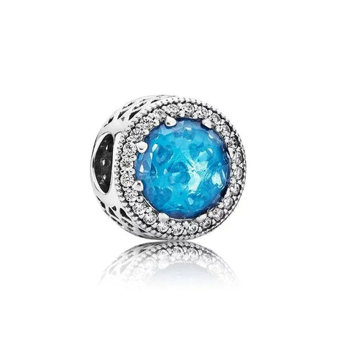 Blue Aquamarine Crystal Charm with Sparkling Halo Design