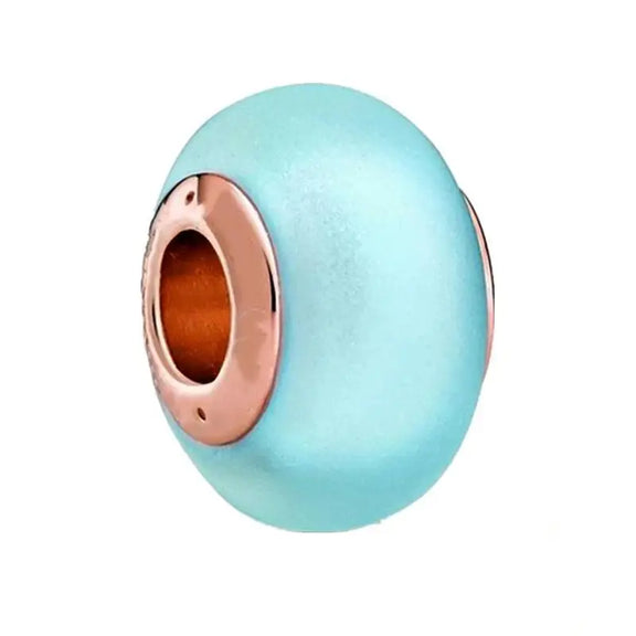 Blue Enamel Spacer Charm for Bracelets with Rose Gold Detail - Blue enamel spacer charm with rose gold details for bracelets