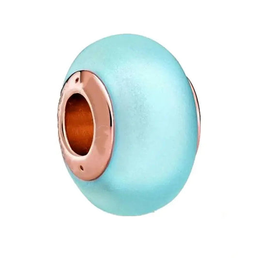 Blue Enamel Spacer Charm for Bracelets with Rose Gold Detail
