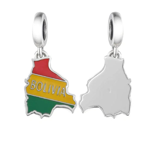 Bolivia Map Dangle Charm - jewlouli bolivia-map-dangle-pandora-charm-jewelry fits pandora bracelet