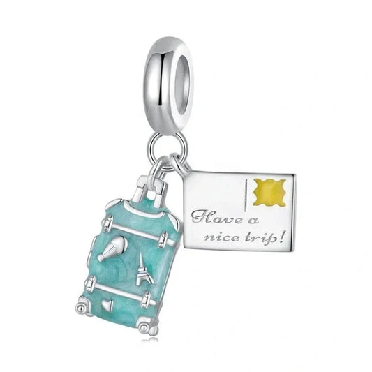 jewlouli bon voyage luggage and postcard dangle pandora charm jewelry fits pandora bracelet