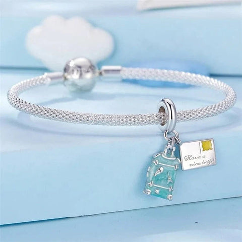 jewlouli bon voyage luggage and postcard dangle pandora charm jewelry fits pandora bracelet