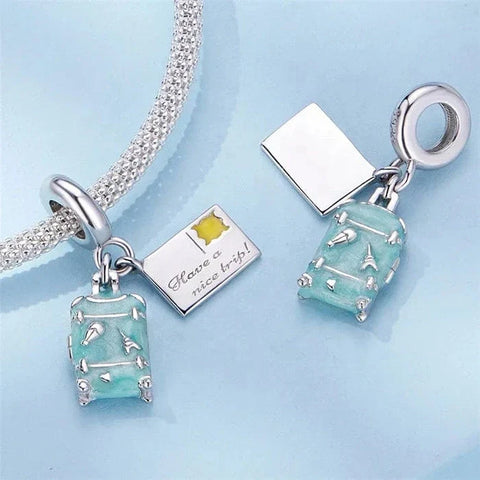 jewlouli bon voyage luggage and postcard dangle pandora charm jewelry fits pandora bracelet