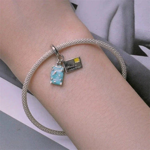 jewlouli bon voyage luggage and postcard dangle pandora charm jewelry fits pandora bracelet